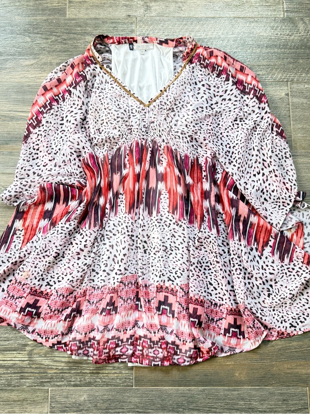 Jennifer Lopez Pink and cheetah beaded V-Neck Poncho style whimsy top Y2K 90s